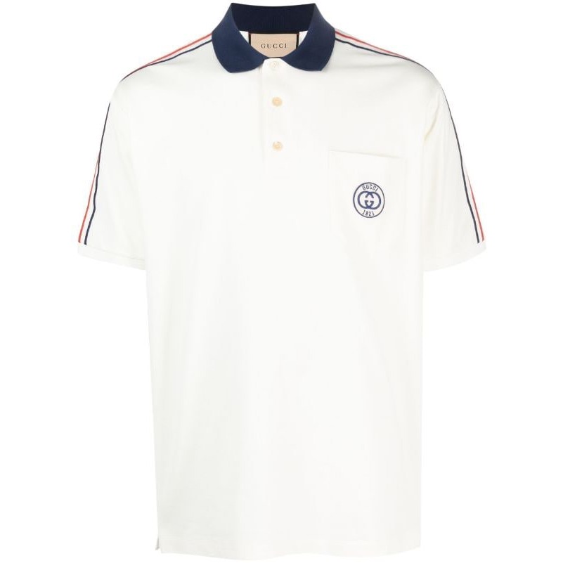 Áo POLO Gucci 1921 Phối Logo túi Viền Sọc Vai Thời thượng