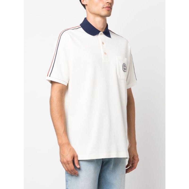 Áo POLO Gucci 1921 Phối Logo túi Viền Sọc Vai Thời thượng