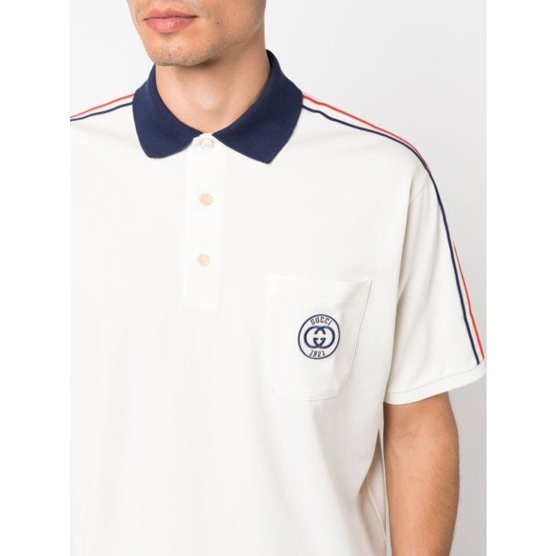 Áo POLO Gucci 1921 Phối Logo túi Viền Sọc Vai Thời thượng