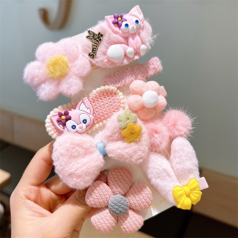 Sét  Kẹp Tóc Hình Gấu / Dâu Tây Bằng Lông Nhung Dễ Thương Xinh Xắn Thời Trang Xuân Hè