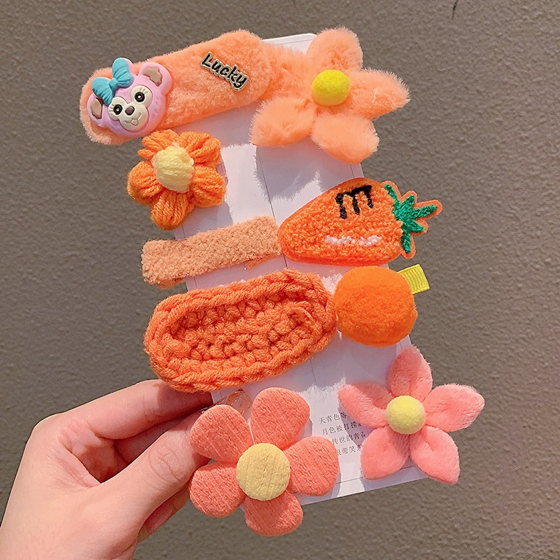 Sét  Kẹp Tóc Hình Gấu / Dâu Tây Bằng Lông Nhung Dễ Thương Xinh Xắn Thời Trang Xuân Hè