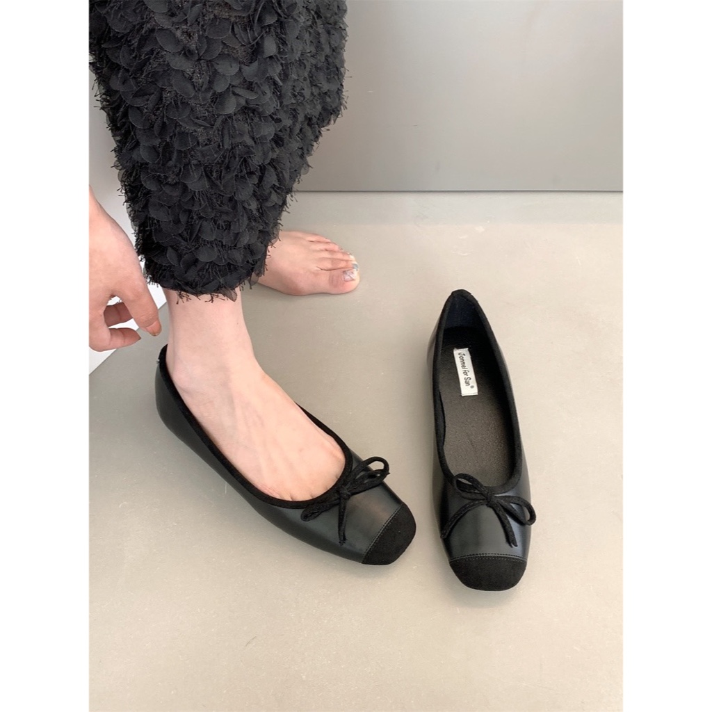 Giày búp bê nữ đế bệt hoạ tiết nơ nhỏ phong cách tiểu thư