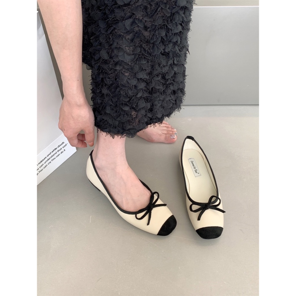 Giày búp bê nữ đế bệt hoạ tiết nơ nhỏ phong cách tiểu thư