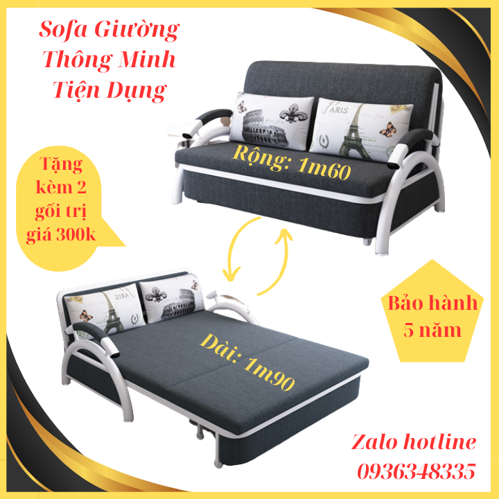 Giường gấp thành ghế sofa, sofa giường thông minh tặng kèm 2 gối phong cách Hàn Quốc