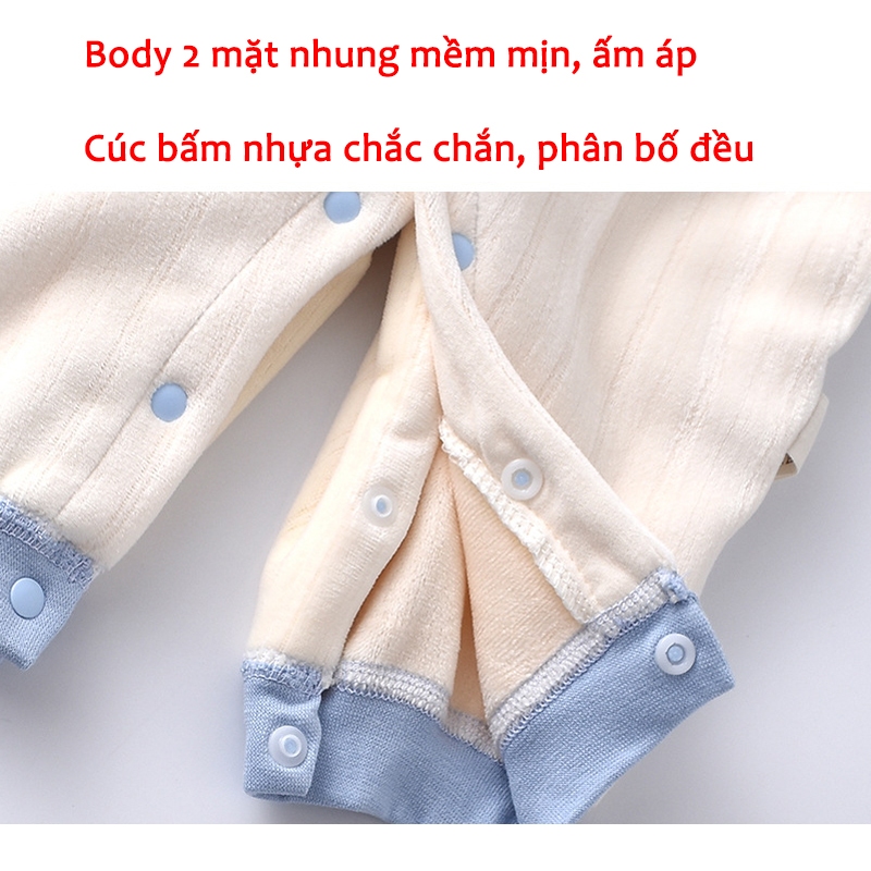 Bộ body dài tay cho bé trai bé gái sơ sinh vải 2 mặt nhung ấm áp hàng xuất Hàn _ BD83