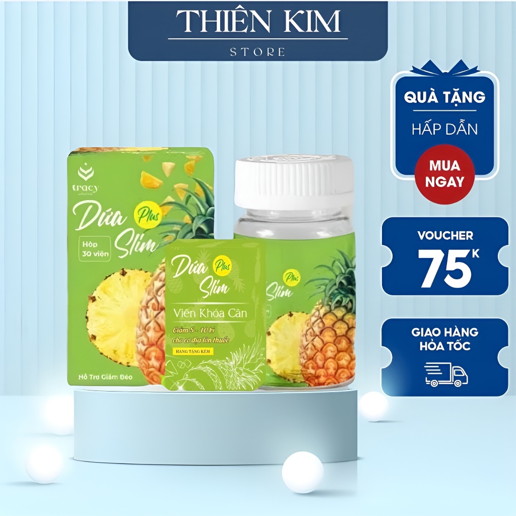 Giảm cân Dứa Slim Plus siêu mạnh tặng kèm khoá cân giảm 4-8kg /Hàng chuẩn Thiên Kim Store