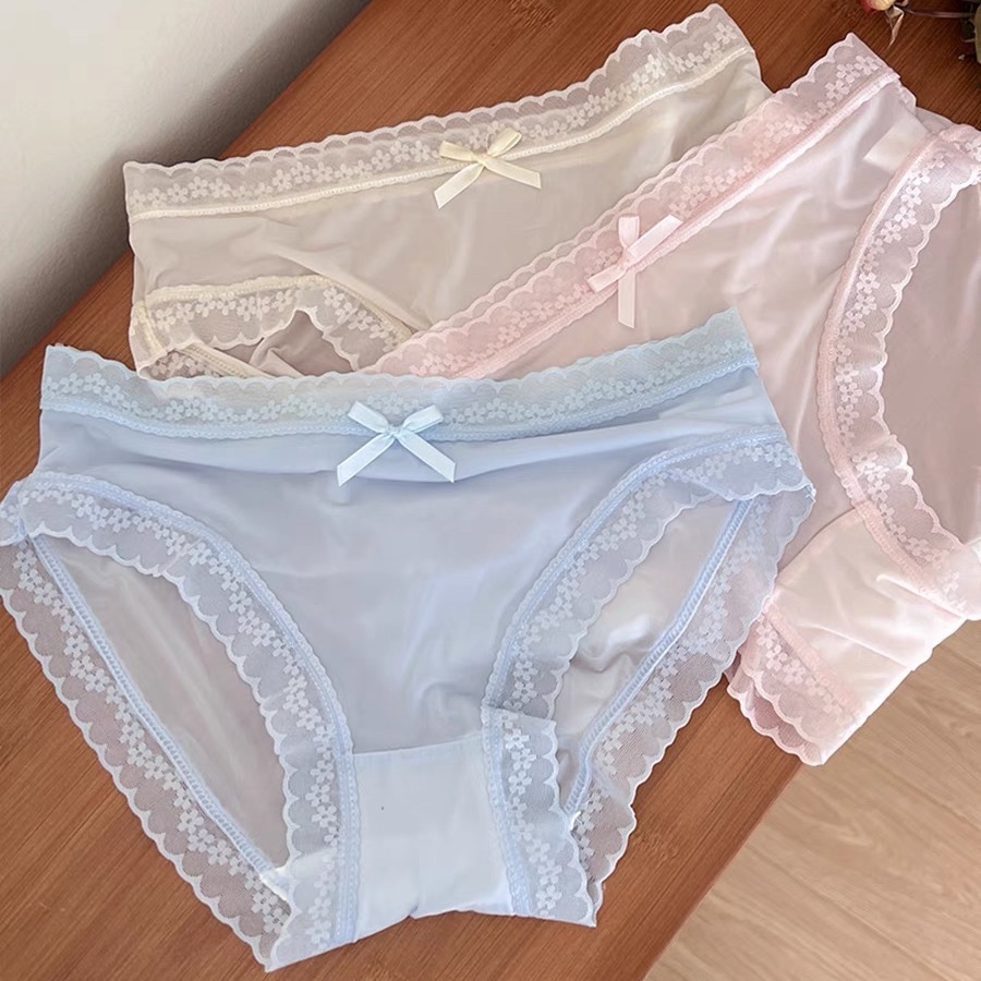 Quần Lót Nữ Su Mỏng Viền Ren Sexy Phối Hoa Đính Nơ Gợi Cảm 199