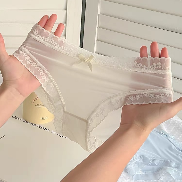 Quần Lót Nữ Su Mỏng Viền Ren Sexy Phối Hoa Đính Nơ Gợi Cảm 199