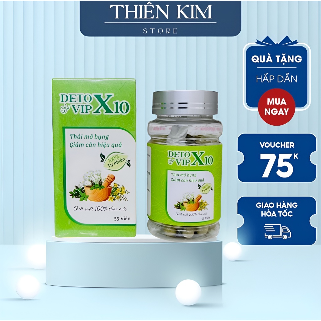 Giảm Cân Detox Vip X10 Xổ Mỡ Siết Eo Hộp 55v Mẫu Mới Thiên Kim Store