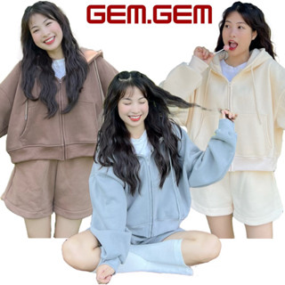  SET HOODIE ZIP NỈ BÔNG áo khoác croptop mũ 2 lớp to rộng  bo chun  kèm quần đùi trơn basic  bộ nỉ thu đông 
