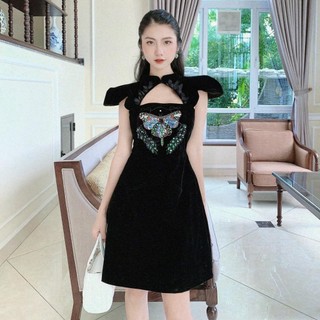 Đầm nhung thiết kế may mr14 - đầm nhung dự tiệc trẻ trung chuẩn may