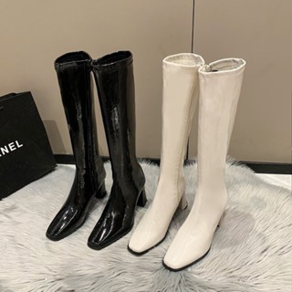 Giày Bot nữ cao cổ DA BÓNG khóa cạnh FUL BOX cao 7p sẵn hàng MSP1228