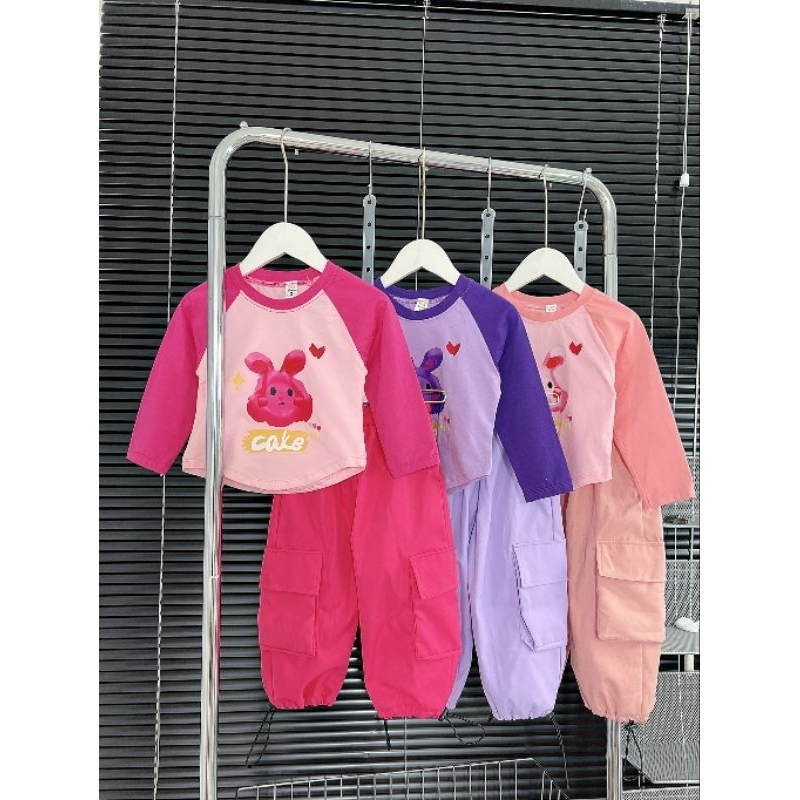 Sét bộ áo Cotton quần túi hộp chất kaki Loại 1,  siêu cá tính cho bé gái 14-25kg