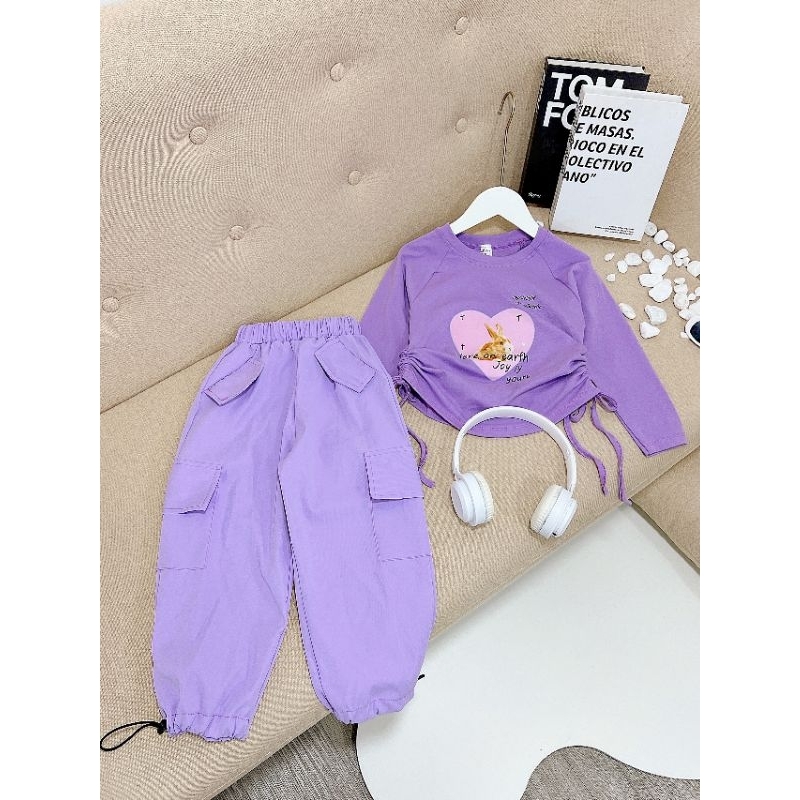 Sét bộ áo Cotton quần túi hộp chất kaki Loại 1,  siêu cá tính cho bé gái 14-25kg