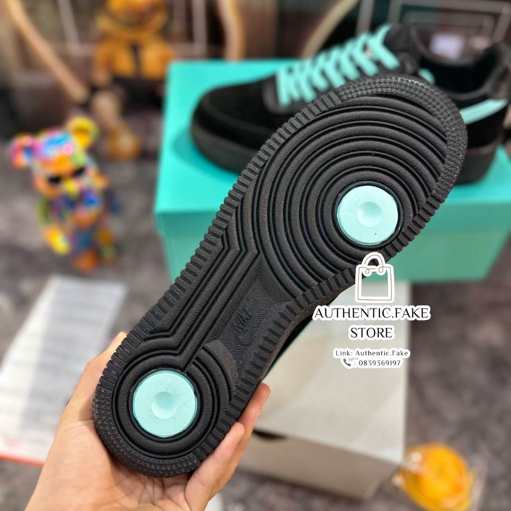 Giày Thể Thao AF1 xTiffany Black Blue,Giày Sneaker Đen Da Lộn Vệt Xanh