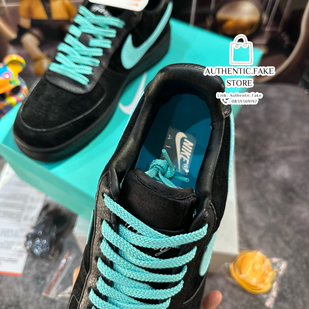 Giày Thể Thao AF1 xTiffany Black Blue,Giày Sneaker Đen Da Lộn Vệt Xanh