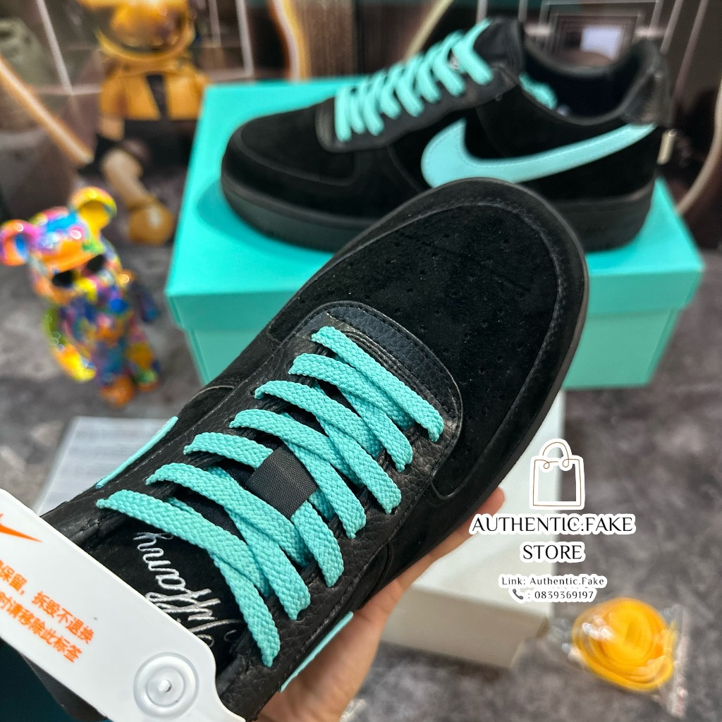 Giày Thể Thao AF1 xTiffany Black Blue,Giày Sneaker Đen Da Lộn Vệt Xanh