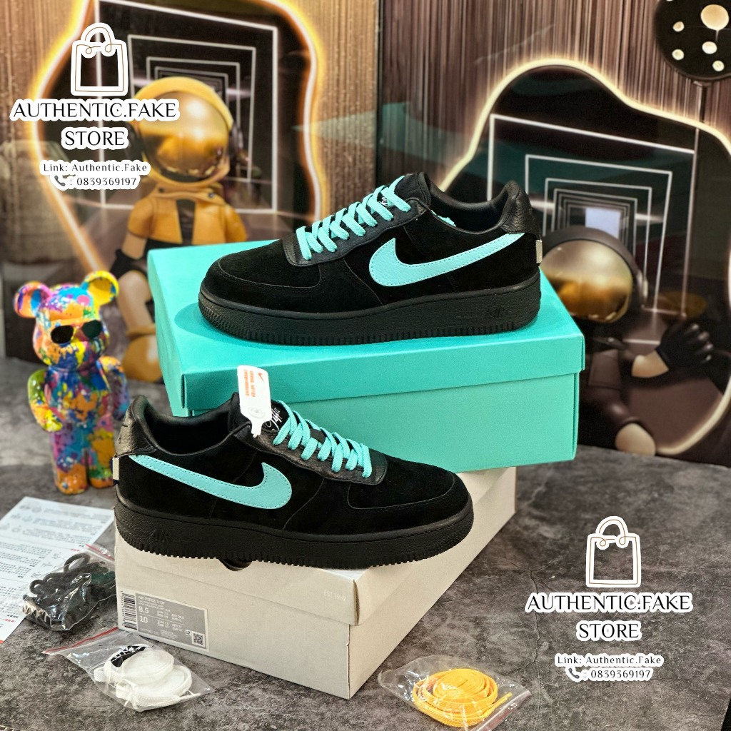 Giày Thể Thao AF1 xTiffany Black Blue,Giày Sneaker Đen Da Lộn Vệt Xanh