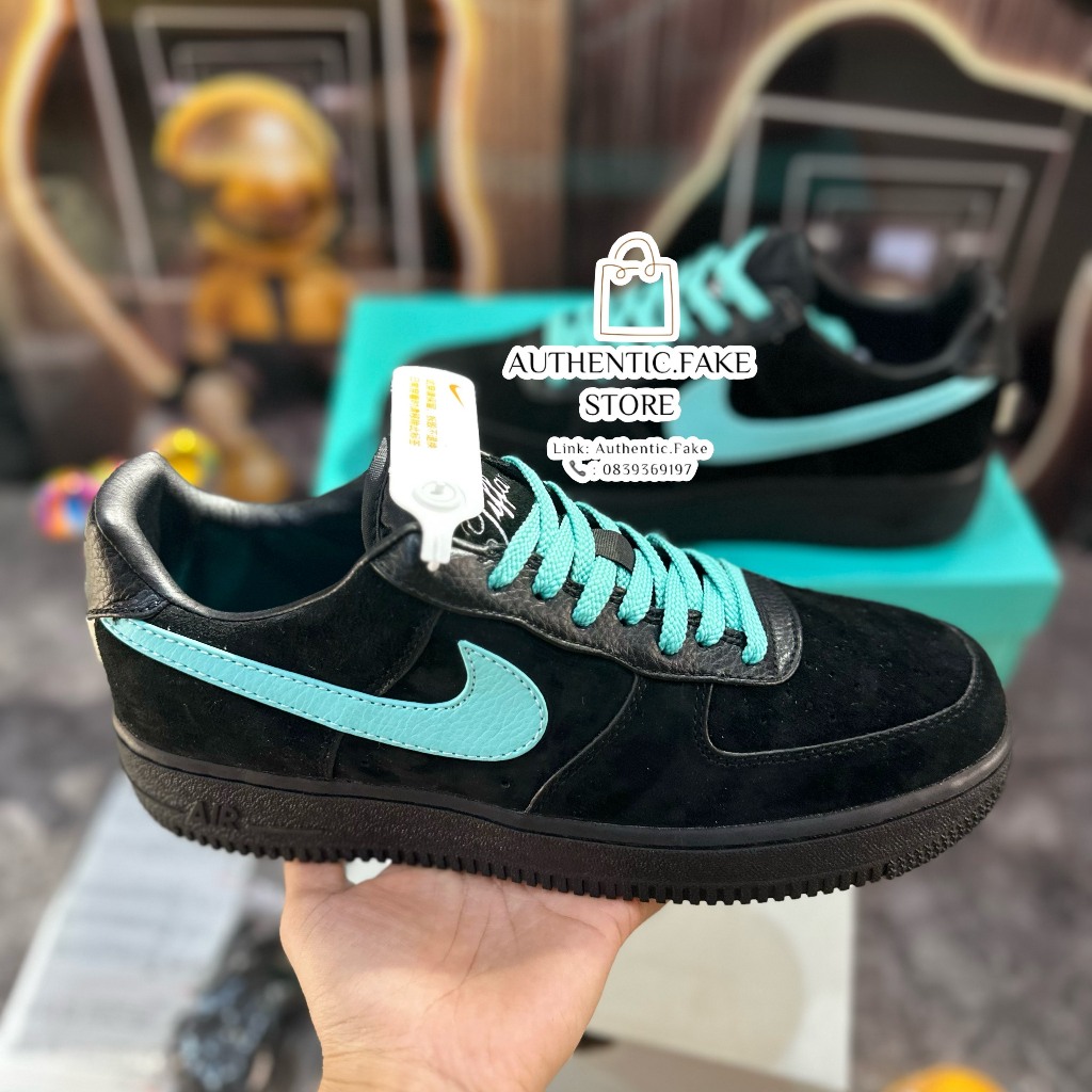 Giày Thể Thao AF1 xTiffany Black Blue,Giày Sneaker Đen Da Lộn Vệt Xanh
