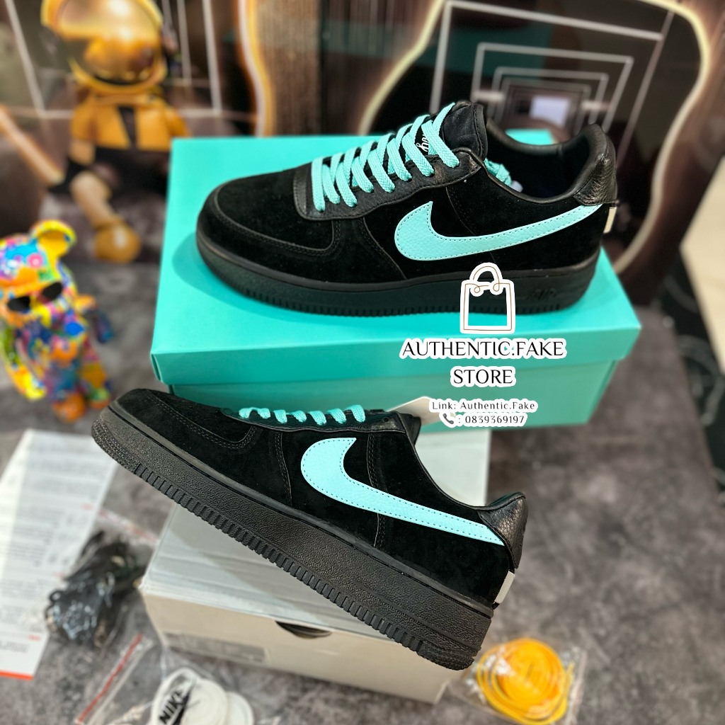 Giày Thể Thao AF1 xTiffany Black Blue,Giày Sneaker Đen Da Lộn Vệt Xanh