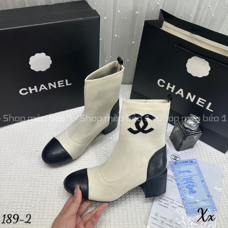 Bốt boot lửng cn logo hông mũi tròn gót vuông fullbox