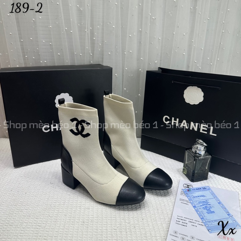 Bốt boot lửng cn logo hông mũi tròn gót vuông fullbox