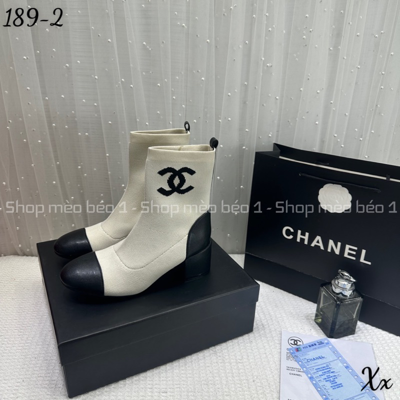 Bốt boot lửng cn logo hông mũi tròn gót vuông fullbox