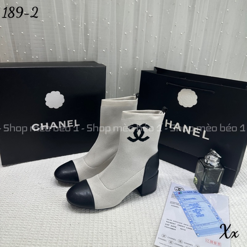 Bốt boot lửng cn logo hông mũi tròn gót vuông fullbox