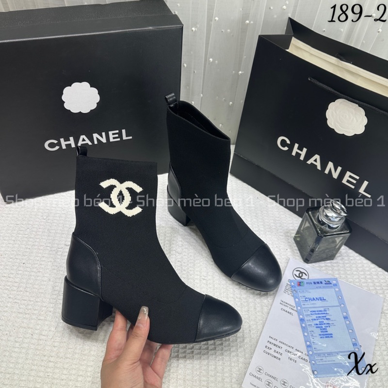 Bốt boot lửng cn logo hông mũi tròn gót vuông fullbox