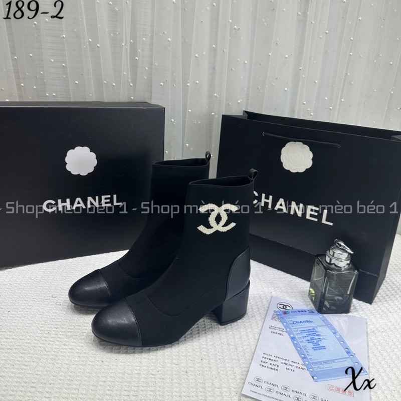 Bốt boot lửng cn logo hông mũi tròn gót vuông fullbox