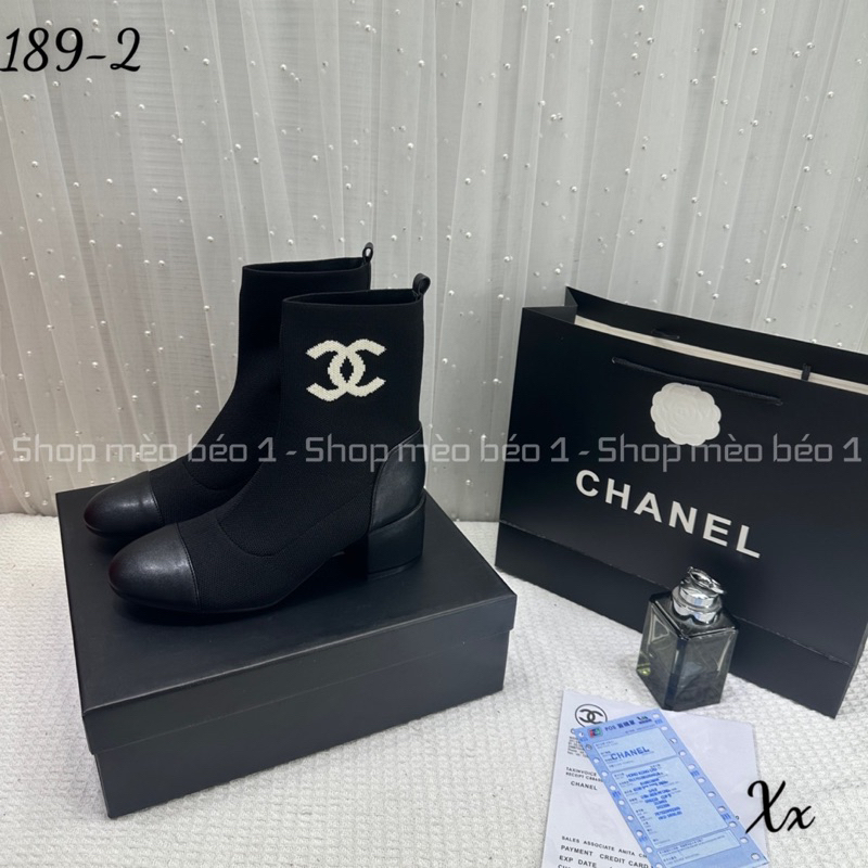 Bốt boot lửng cn logo hông mũi tròn gót vuông fullbox