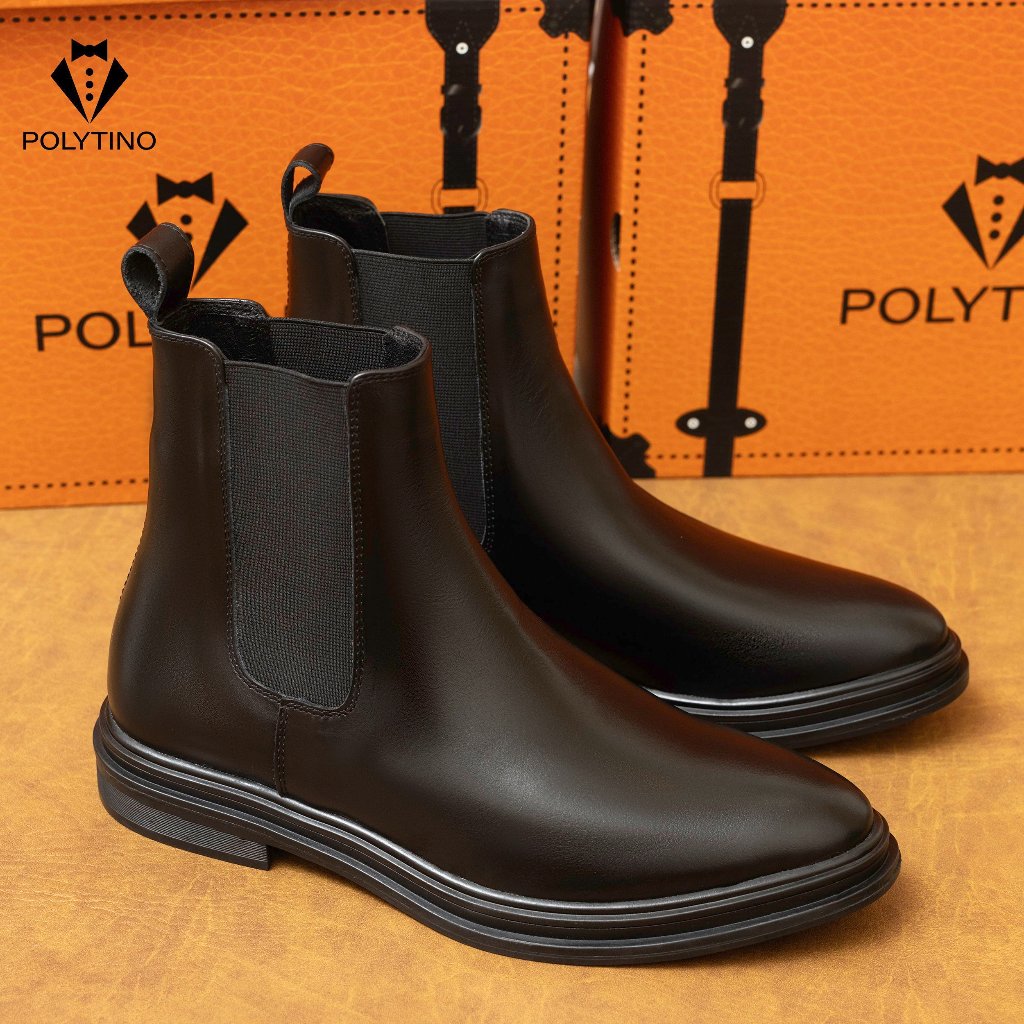 Giày Chelsea Boots Nam Tăng Chiều Cao Giày Bốt Nam Cổ Cao Da Bò POLYTINO Chelsea Boots 3314 Bảo Hành 12 Tháng