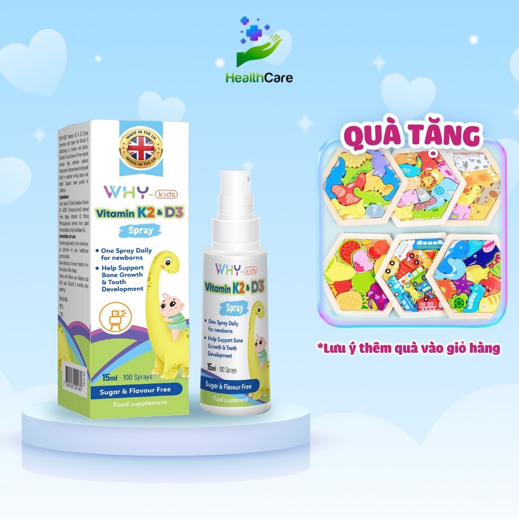 Xịt bổ sung Vitamin K2D3 WHYkids lọ xịt 15ml nhập khẩu từ Anh Quốc giúp hấp thụ canxi tốt cho bé lớn khỏe - Fysoline