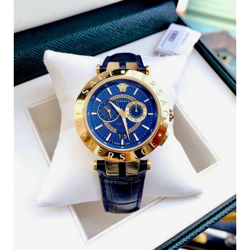 Đồng hồ nam Versace V-Race mặt tròn dây da xanh