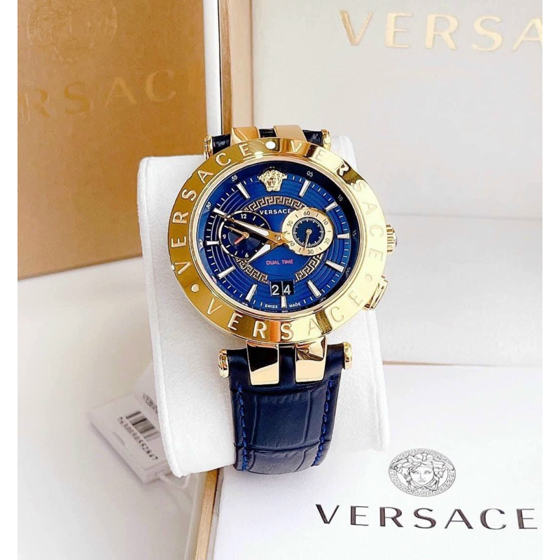 Đồng hồ nam Versace V-Race mặt tròn dây da xanh