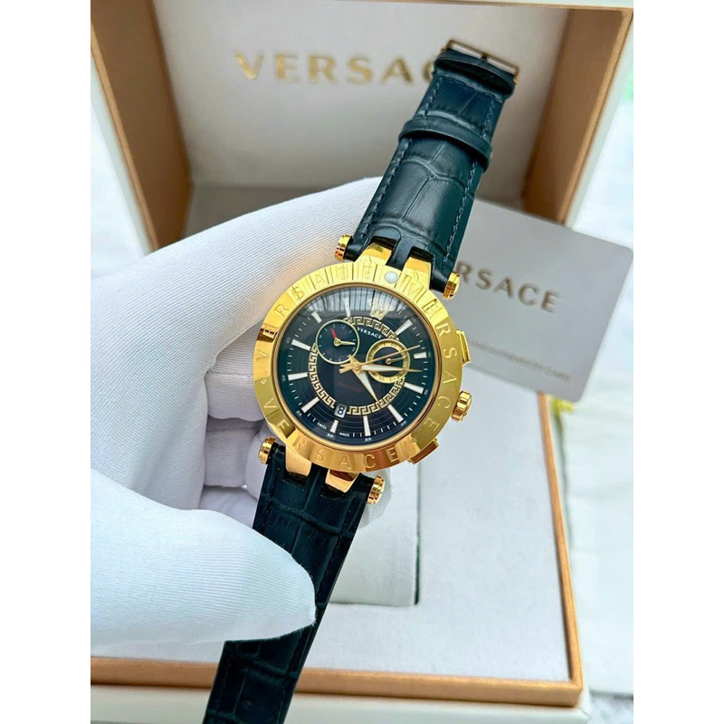 Đồng hồ nam Versace V-Race mặt tròn dây da xanh