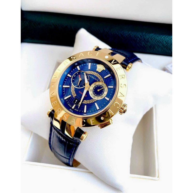 Đồng hồ nam Versace V-Race mặt tròn dây da xanh