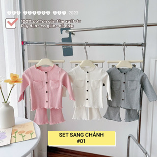 NT252 Bộ dài tay cotton gân tăm quần ống loe sang chảnh cho bé gái 