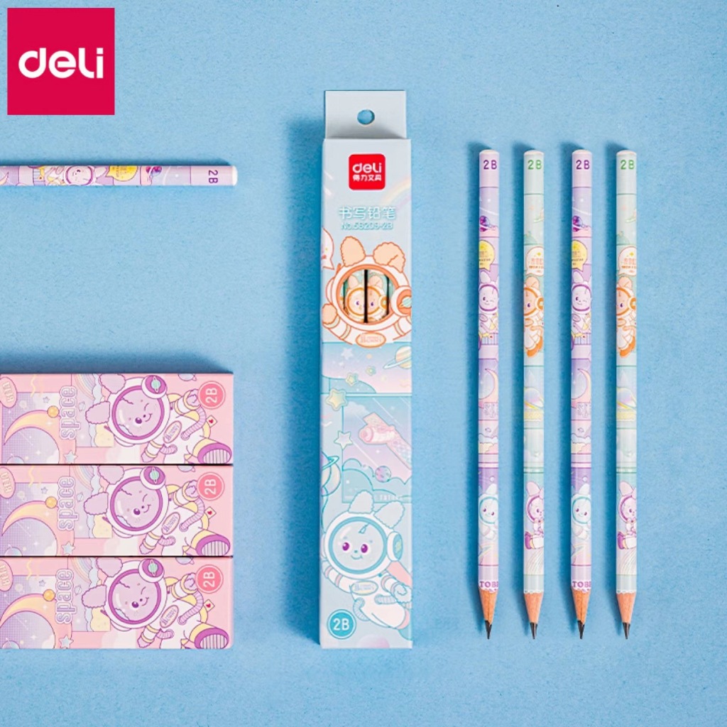 Hộp 8 bút chì 2B Deli hình Thỏ Phi Hành Gia dễ thương - 58209