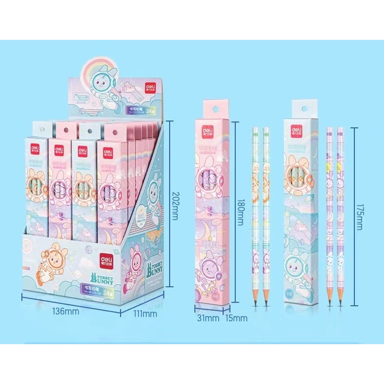 Hộp 8 bút chì 2B Deli hình Thỏ Phi Hành Gia dễ thương - 58209