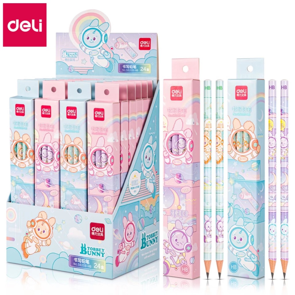 Hộp 8 bút chì 2B Deli hình Thỏ Phi Hành Gia dễ thương - 58209