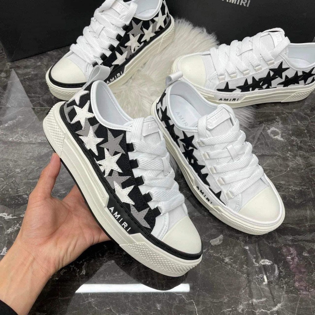 Giày thể thao sneaker nam nữ Amiri thêu hình ngôi sao da mũi trắng đế cao su đúc nổi chữ boy phố GS74P