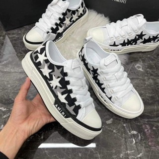  Giày thể thao sneaker nam nữ Amiri thêu hình ngôi sao da mũi trắng đế cao su đúc nổi chữ boy phố GS74P 