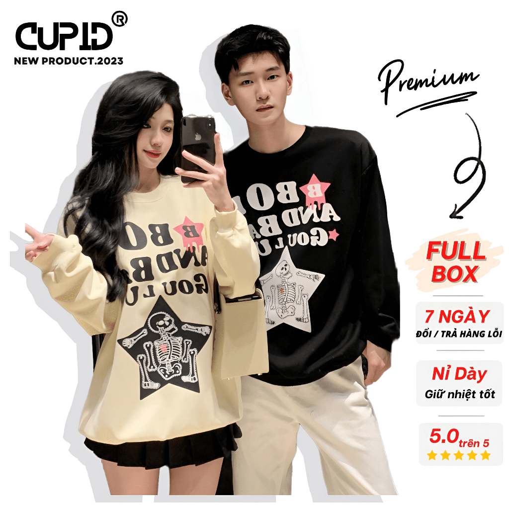 Áo sweater cặp đôi Cao Cấp BNB Cupid Store Nỉ Bông Cotton 350gsm/0.5KG