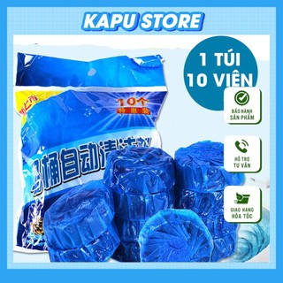 Viên thả tẩy bồn cầu Gói 10 cục khử mùi hôi sạch vệ sinh bám bẩn dạng sáp cục màu xanh diệt khuẩn, viên xả toilet Kapu