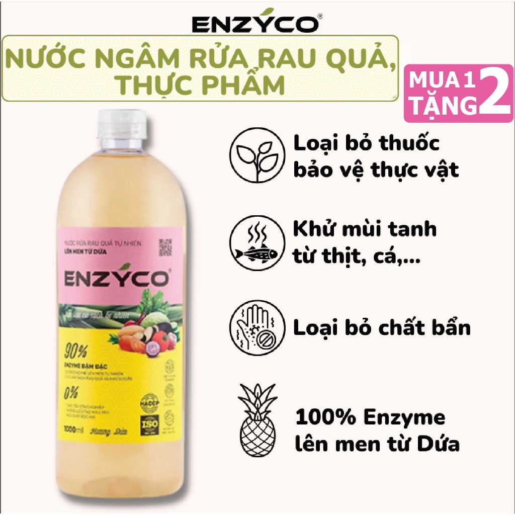 Nước ngâm rửa rau củ quả sinh học ENZYCO làm sạch thực phẩm khử mùi tanh 100 Enzyme từ dứa bồ hòn xả chanh Sen Shop - 1L