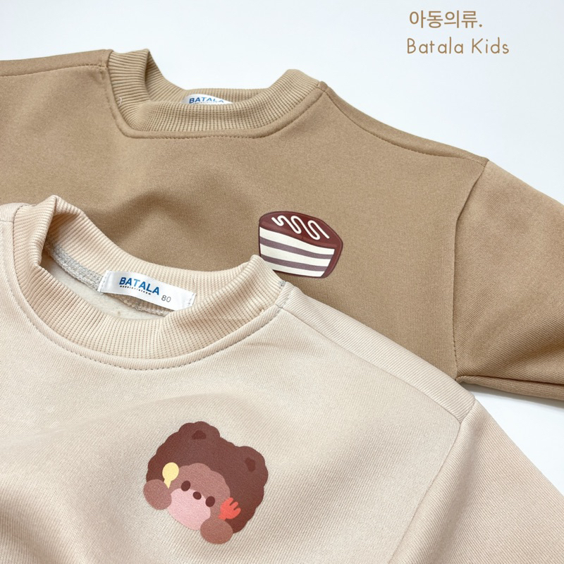 Áo nỉ bông cho bé trai bé gái Batala Kids, Áo Hoodie hình GẤU và BÁNH KEM Hàn Quốc cho bé 2023
