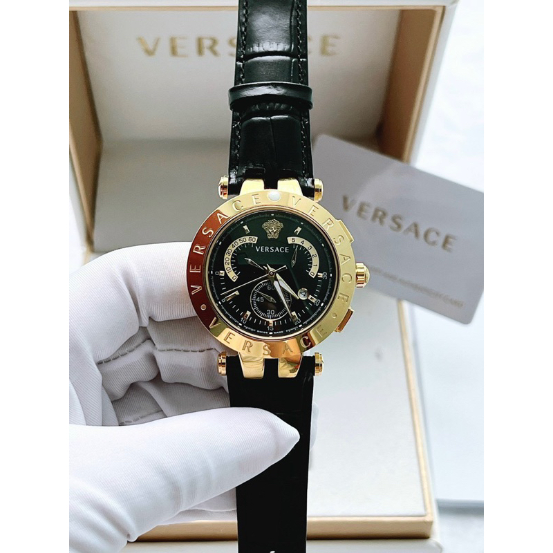 Đồng hồ nam Versace V-Race mặt tròn dây da đen