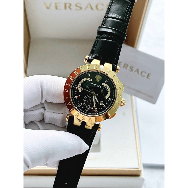 Đồng hồ nam Versace V-Race mặt tròn dây da đen