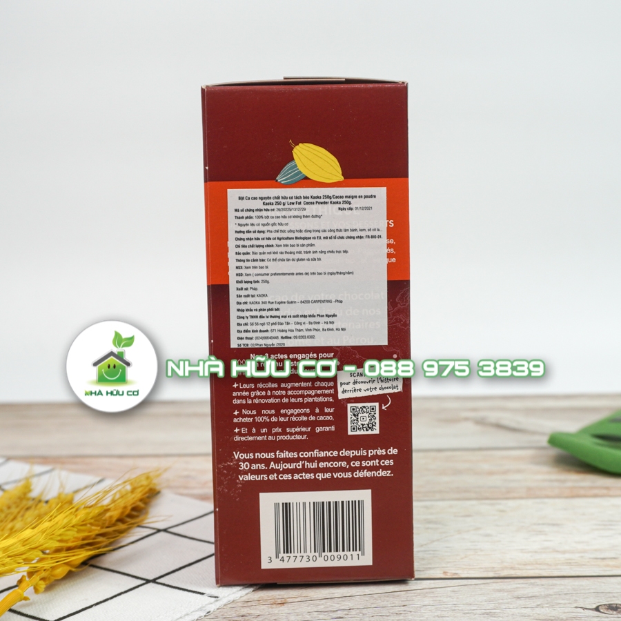 Bột cacao nguyên chất loại TÁCH BÉO hữu cơ KAOKA 250g/50g - Date:31/12/2023 và 30/11/2024 - Nhà hữu cơ